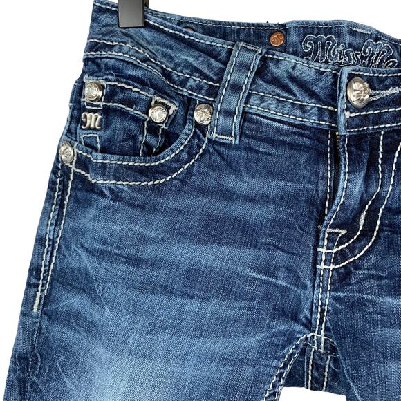 Miss Me Cuffed Capri Jeans Embroidered Sequins 25 - Picture 4 of 12